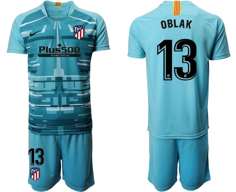 Men 2020-2021 club Atletico Madrid lake blue goalkeeper #13 Soccer Jerseys